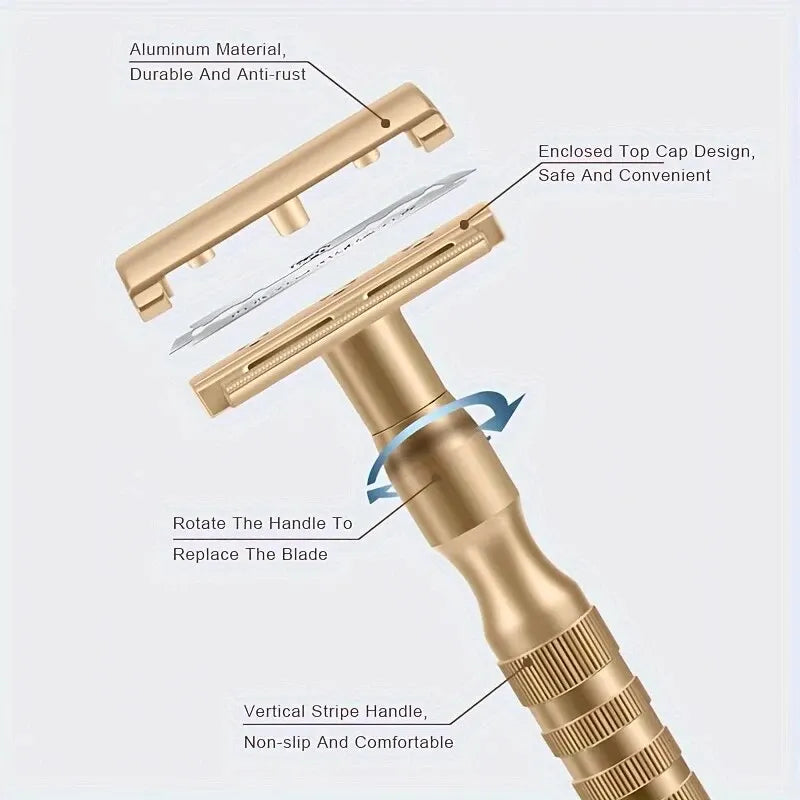 1 Machine + 5 Blades Classic Double Edge Safety Razor - High Quality Manual Shaver for Men’s Shaving and Women’s Hair Removal