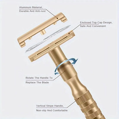 1 Machine + 5 Blades Classic Double Edge Safety Razor - High Quality Manual Shaver for Men’s Shaving and Women’s Hair Removal