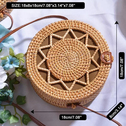 Handmade Straw Bag – Women’s Summer Rattan Beach Handbag, Boho Woven Circle Tote