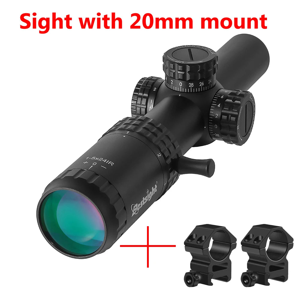 1-5X24 Tactical Rifle Scope – Red & Green Illuminated Reticle for AR15 Hunting