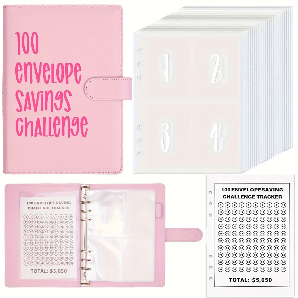 100 Envelopes Money Saving Challenge Binder – Password Lock Budget Organizer for Cash, Expense & Cost Management Notebook Binder