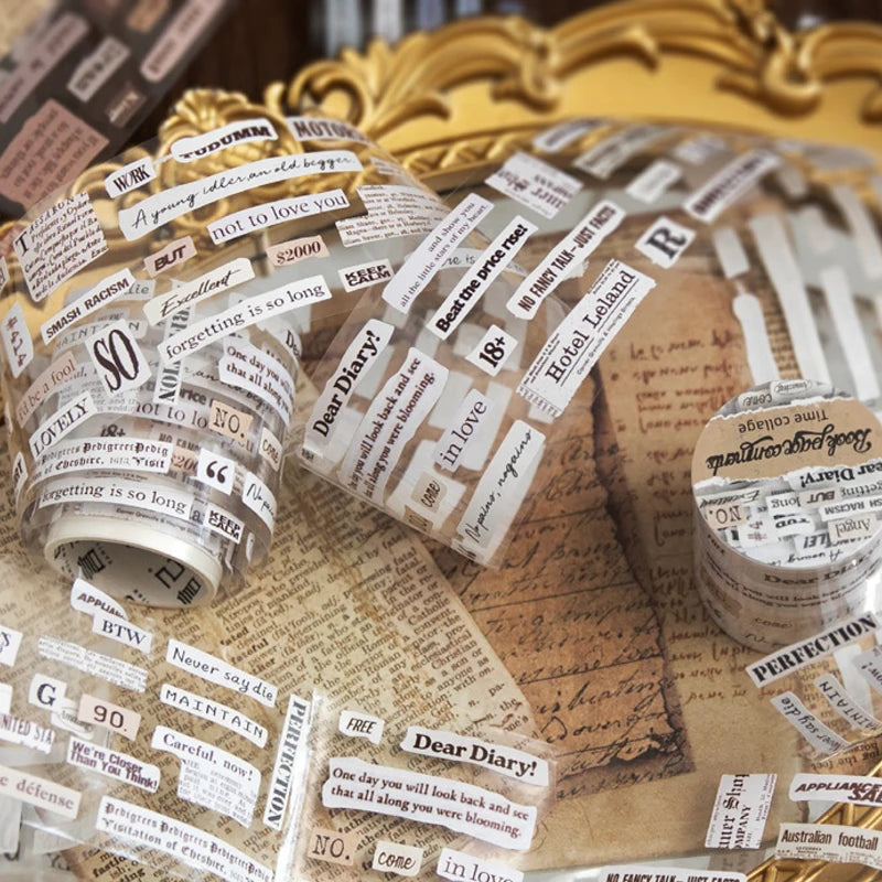 Mr. Paper 6 Style Retro English Theme Washi Tape – 1 Roll for DIY Crafts, Phone Case, Glass Bottle, Photo Frame Decoration