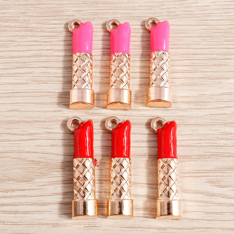 10PCS Cute Enamel Lips & Lipstick Charms – Pendants for Jewelry Making, Earrings, Necklaces & Bracelets DIY Crafts
