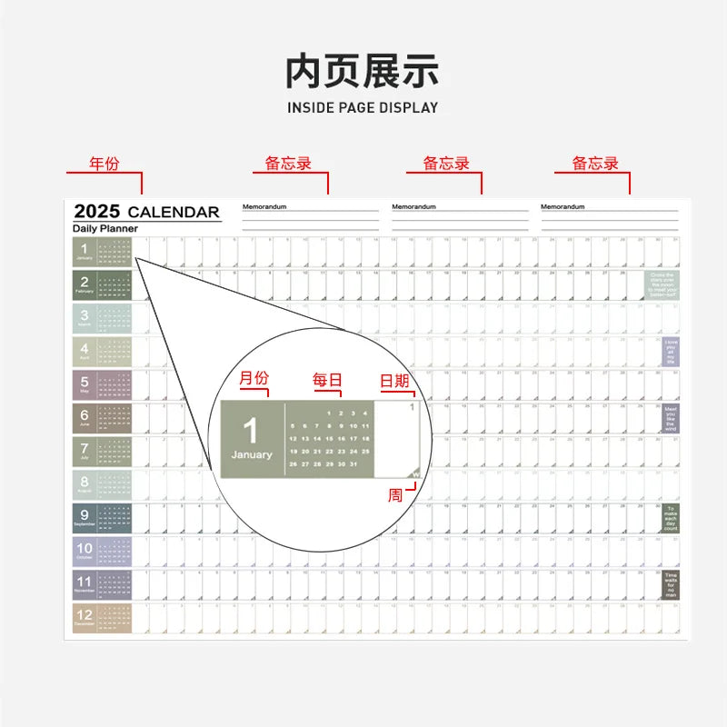 2024-2025 Kawaii Wall Calendar Planner – Large Schedule Organizer, To-Do List, Target Tracker, Office Supplies