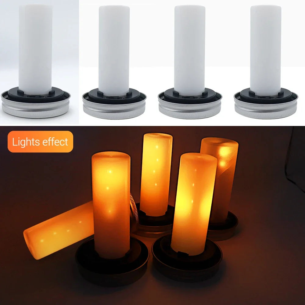 Solar LED Mason Jar Lights – Warm Torch Flame Lantern for Outdoor & Indoor Christmas, Garden, and Street Decoration