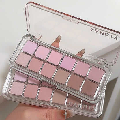 12-Color Matte Eyeshadow Palette – Low Saturation Tea & Apricot Shades, Long-Lasting Daily Eye Makeup