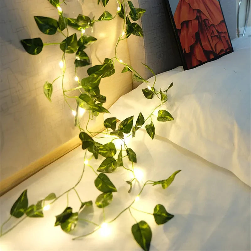 Flower Green Leaf String Lights — Battery-Powered Artificial Vine Fairy Light Garland for Wedding, Christmas Tree & Home Decor