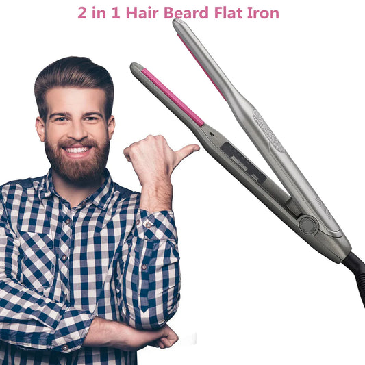Titanium Mini Flat Iron – Adjustable Temperature Hair Straightener for Men, Pixie, Beard & Bangs