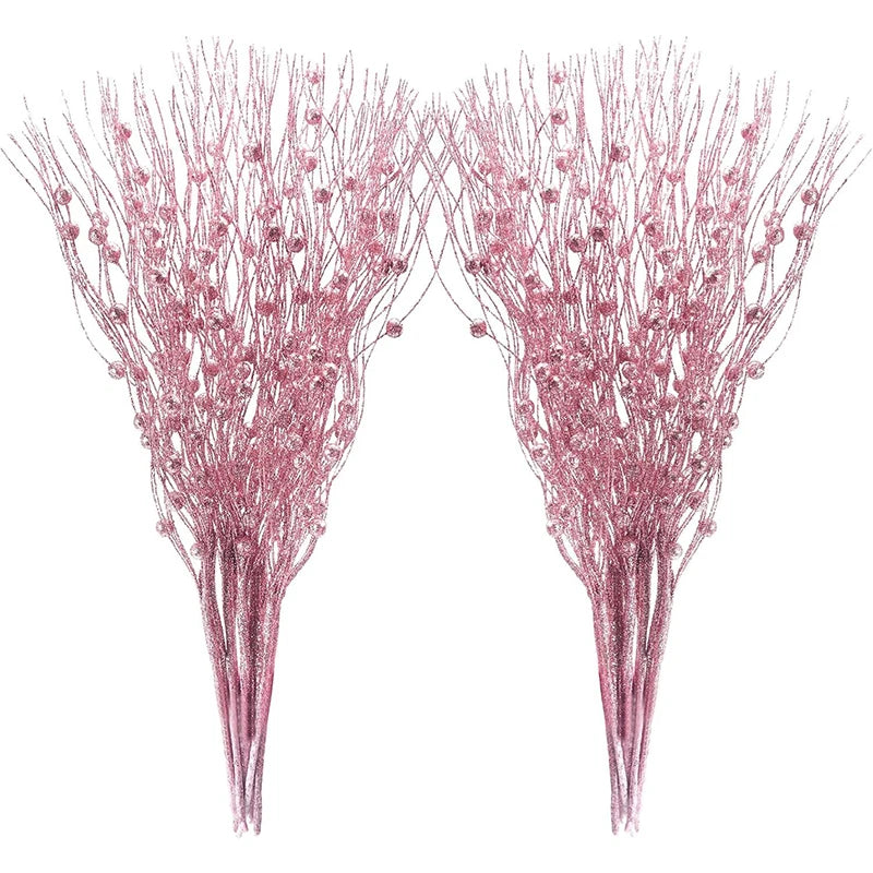 5PCS Glitter Artificial Berry Bouquet | Christmas Tree Ornament & Home Decor for New Year 2026, Navidad DIY Wreath Accessories