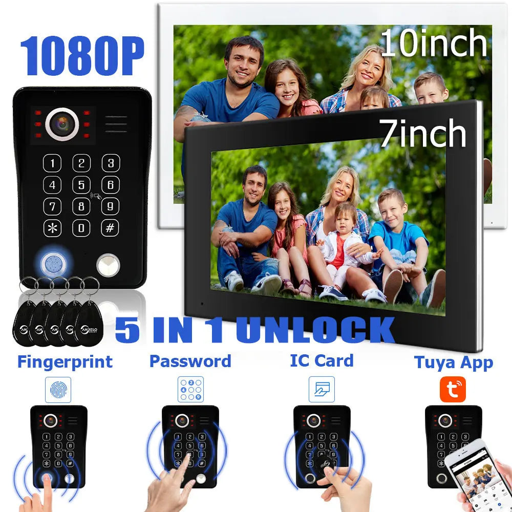 Fingerprint 5-in-1 WiFi Video Doorbell — Tuya Smart 1080P Touch Intercom System for Home Security