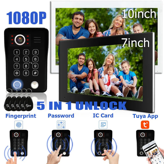 Fingerprint 5-in-1 WiFi Video Doorbell — Tuya Smart 1080P Touch Intercom System for Home Security