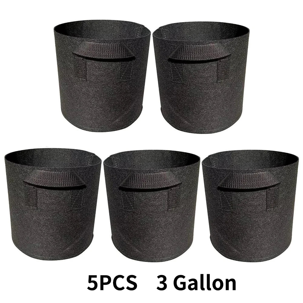 5-Pack Grow Bags with Handles — Aeration Fabric Pots for Plants, Available in 3, 4, 5, 7 & 30 Gallon