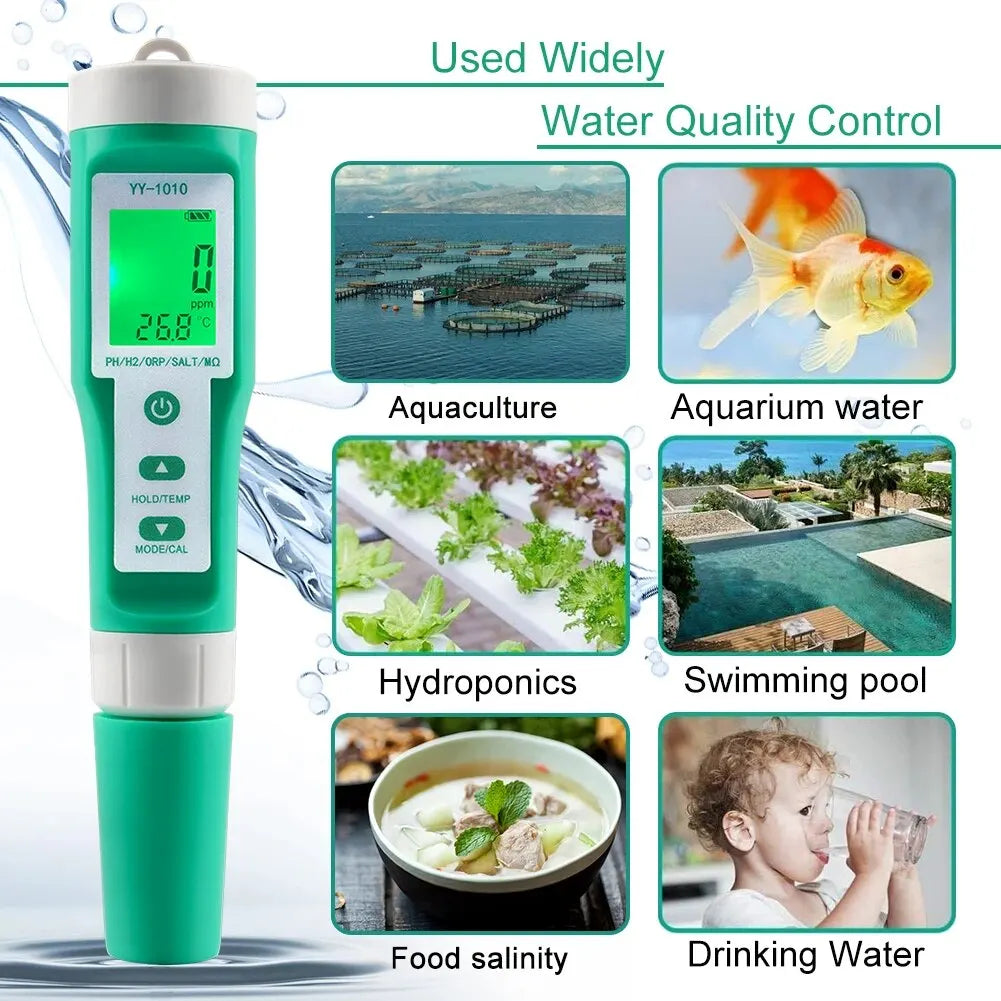 Yieryi TDS, EC, PH, Salinity & ORP Meter - H2, S.G, TEMP Water Quality Monitor for Pools & Aquariums