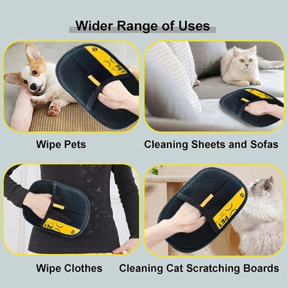 Pet Hair Remover Gloves for Cats & Dogs — Reusable Electrostatic Grooming Glove with 2-in-1 Lint Roller Brush, Safe & Washable