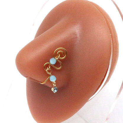 Nose Cuffs Fake Nose Ring – Brass Thread Bead Dangle Copper Clip-On Non-Piercing Body Jewelry for Women