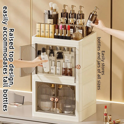 Foldable Desktop Makeup Organizer — Multi-Layer Large Capacity Storage for Cosmetics, Toiletries & Books
