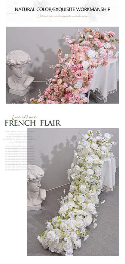 Pink Rose Artificial Flower Row – Large Floral Runner for Wedding Backdrop, Party Decor & Showcase Display Prop