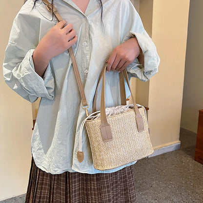 Fashion Straw Bucket Crossbody Bag – Women’s Summer Beach & Travel Shoulder Handbag