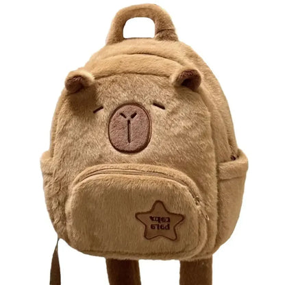 Kawaii Capybara Plush Backpack – Women’s Cartoon Crossbody & Large Capacity Tote Bag