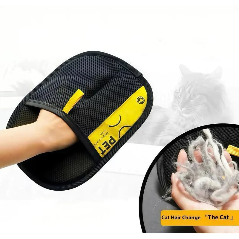 Pet Hair Remover Gloves for Cats & Dogs — Reusable Electrostatic Grooming Glove with 2-in-1 Lint Roller Brush, Safe & Washable
