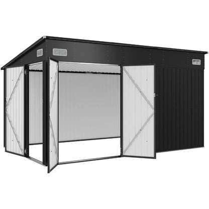 11.5'x7.5' Outdoor Metal Storage Shed – Triple Lockable Door with Sloping Roof for Tools & Bicycles