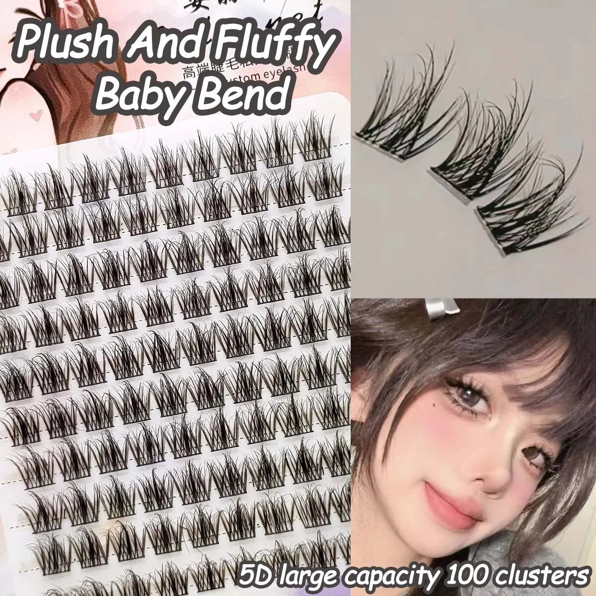 5D Mink Manga Lashes - Fluffy Individual & Natural False Eyelashes, Korean Makeup, Lazy Trilogy Cluster Lashes