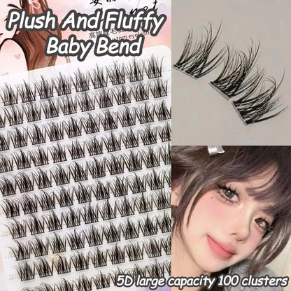 5D Mink Manga Lashes - Fluffy Individual & Natural False Eyelashes, Korean Makeup, Lazy Trilogy Cluster Lashes