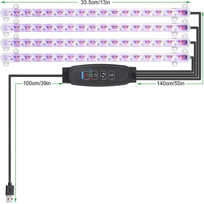 3-Color Indoor LED Grow Light — USB DC5V Full-Spectrum Phyto Lamp with Timer, Dimmable for Hydroponics & Plants