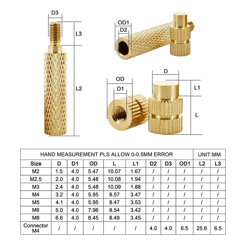 Brass Hot Melt Insert Knurled Nut – Copper Thermal Conduction Nut for 3D Printer Plastic Heat Insertion Tool