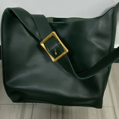 Women’s Retro Faux Leather Tote Bag – Minimalist Shoulder Bucket Handbag with PU Lining