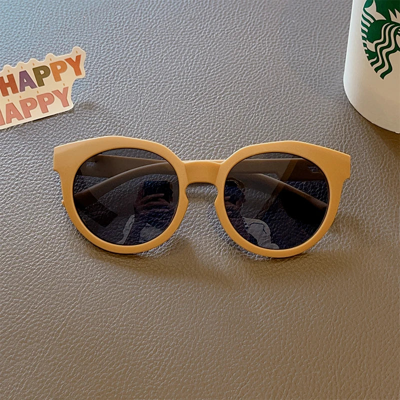 2023 Kids Checker Panel Round Sunglasses – Cute UV400 Sun Protection for Baby Girls & Children Outdoor Wear