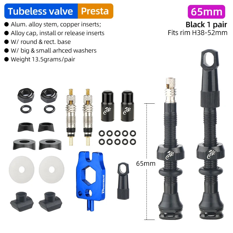Bicycle Tubeless Presta Valve – Carbon Rim F/V Nipple with Detachable Brass Core & Cap for MTB Tires (40–80mm)