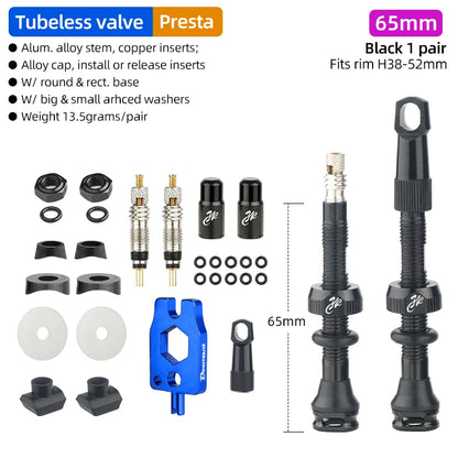 Bicycle Tubeless Presta Valve – Carbon Rim F/V Nipple with Detachable Brass Core & Cap for MTB Tires (40–80mm)