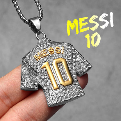 Messi, Ronaldo, Mbappé Football Jersey Necklace – Stainless Steel Dumbbell Pendant Chain for Men, Punk Gym Style