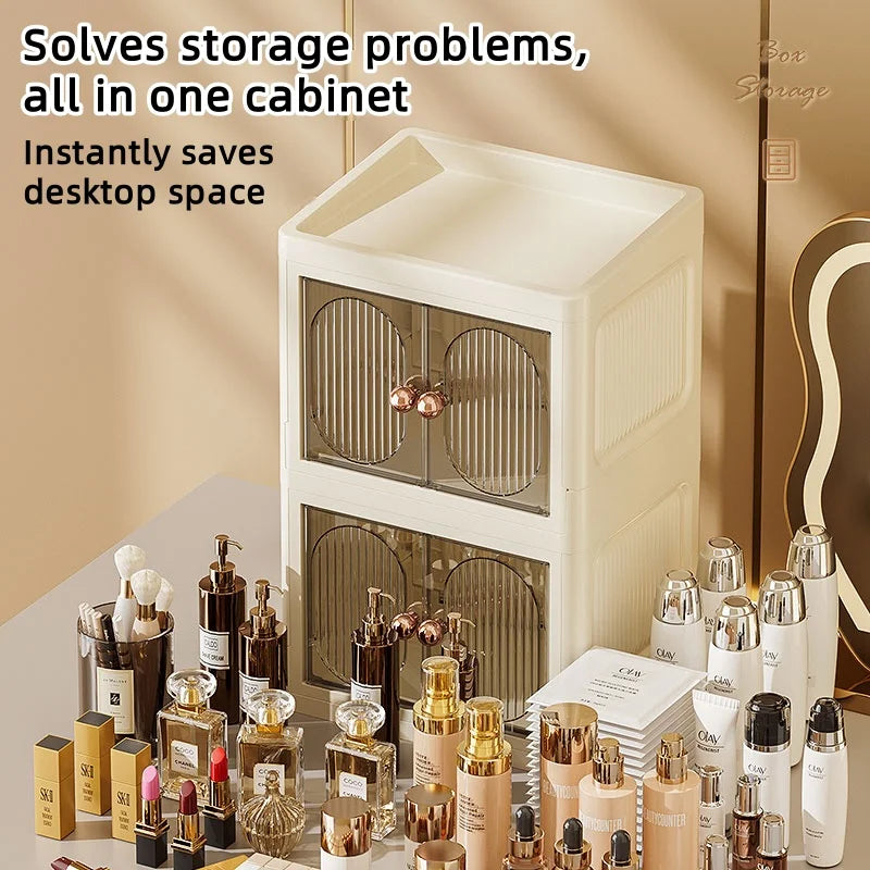 Foldable Desktop Makeup Organizer — Multi-Layer Large Capacity Storage for Cosmetics, Toiletries & Books