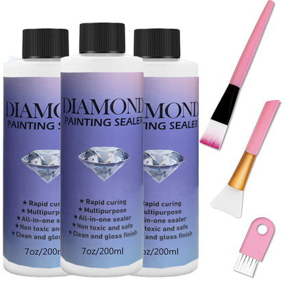60ML/120ML/200ML Diamond Painting Sealer – Glue with 3 Brushes for Permanent Hold & Shine Effect, Puzzle Art Sealer