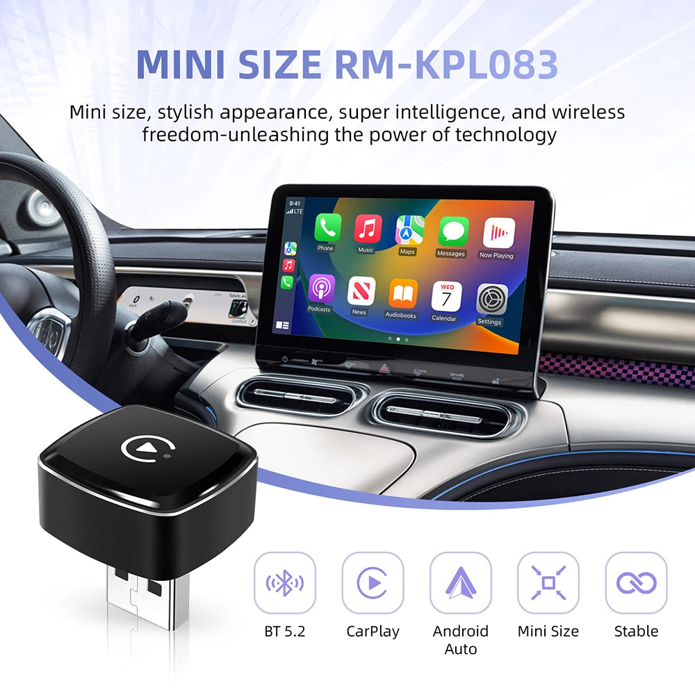 Wireless CarPlay & Android Auto Adapter – USB Mini Dongle Plug & Play for VW, Toyota, Nissan, Honda, Ford, Benz
