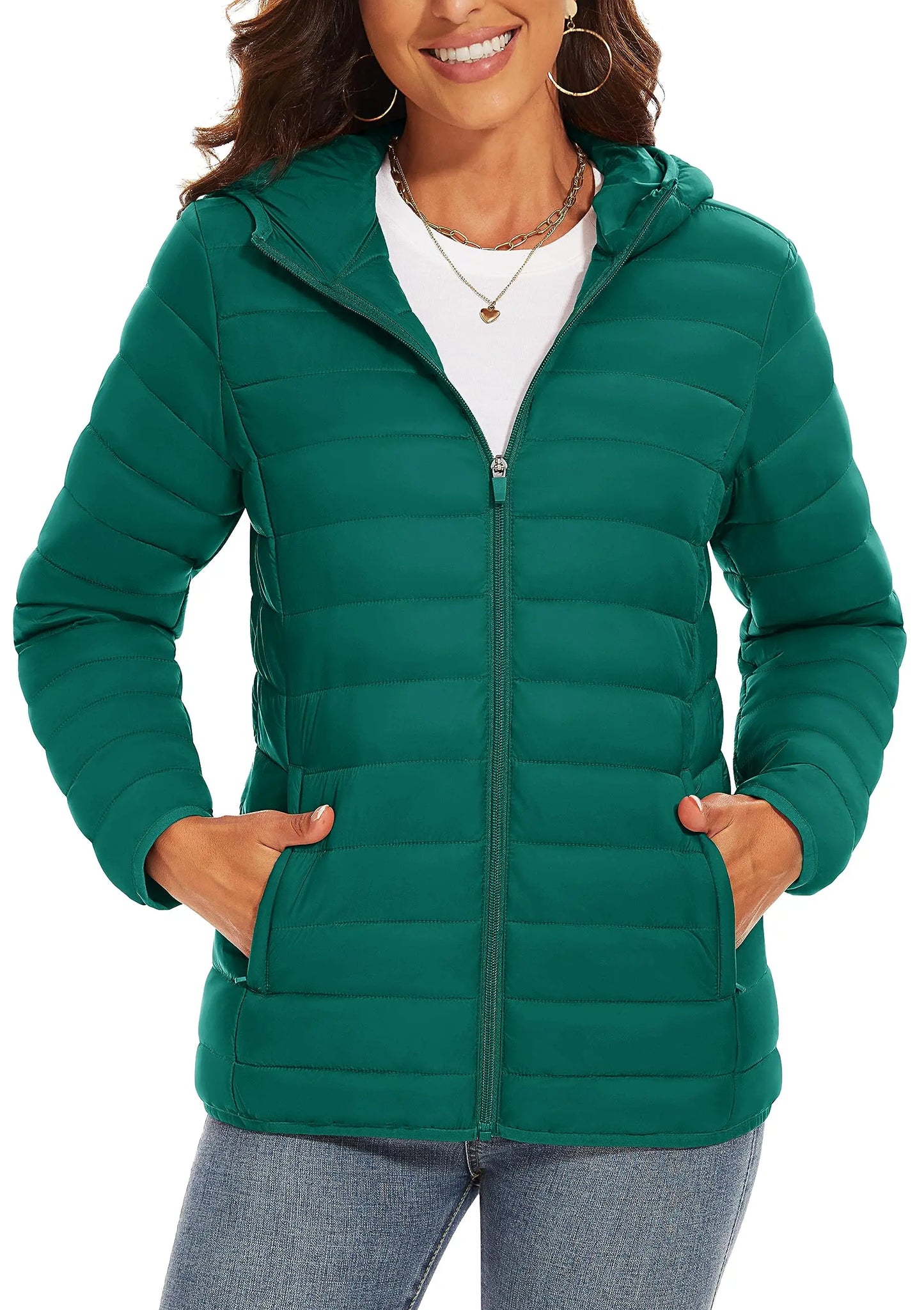 TACVASEN Women's Hooded Puffer Jacket – Full Zip Quilted Winter Coat, Lightweight Windbreaker Outerwear