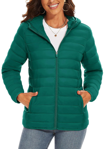 TACVASEN Women's Hooded Puffer Jacket – Full Zip Quilted Winter Coat, Lightweight Windbreaker Outerwear