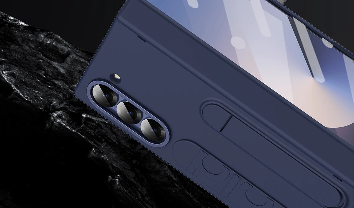 Original Silicone Grip Phone Case for Samsung Galaxy Z Fold 4-7 – Stand & Hinge Protective Cover with Glass Film