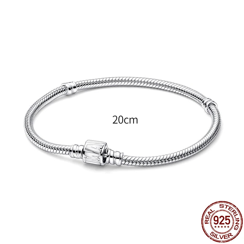 New 925 Sterling Silver Snake Chain Charm Bracelet – Fits Original 925 Pendant Charms & Beads, Heart Bracelet Jewelry for Women