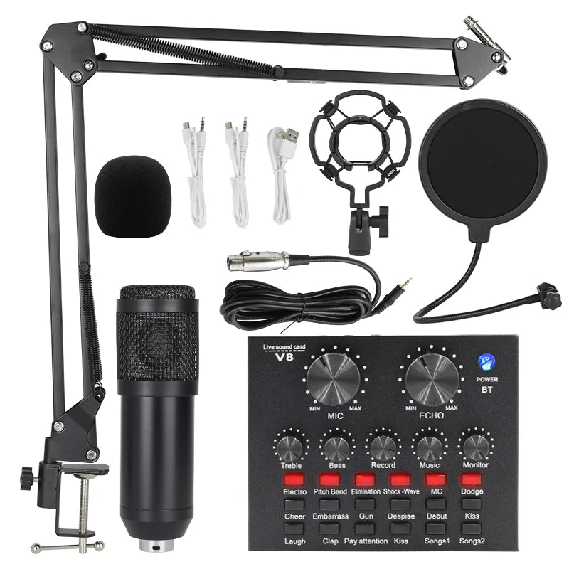 BM800 V8 Sound Card Set – Professional Condenser Microphone for Karaoke, Podcast Recording & Live Streaming