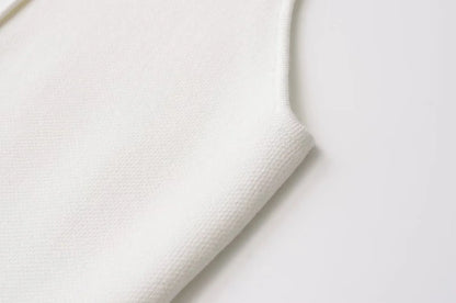 Fall 2025 Knit Vest for Women – Sleeveless Cropped Asymmetrical Slim Sweater Top – White Basic Slim Shirt