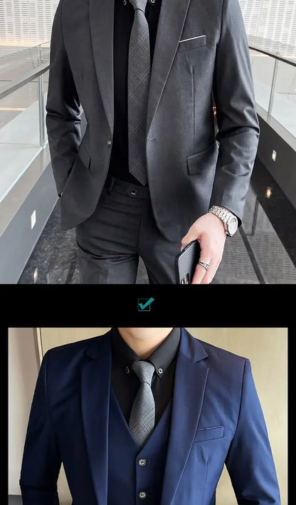 Men’s 3-Piece Suit 6XL — Blazer, Vest & Trousers, Italian Style Fashion Business Wedding Formal Gentleman Dress