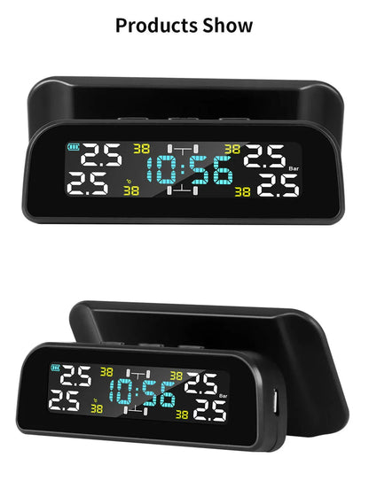 Solar Car TPMS Tire Pressure Monitoring System – External Sensors for 4 Wheels Tyre Pressure Detection