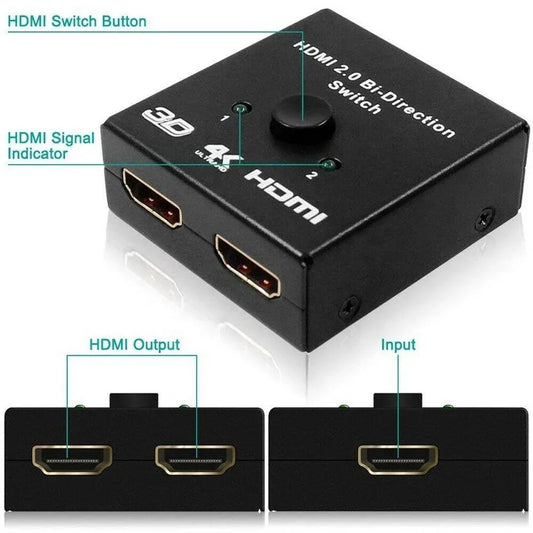 HDMI 2.0 4K 60HZ Bi-Directional Switch Splitter - 1x2 2x1 Dual Ports Adapter Converter - Supports Ultra HD 4K