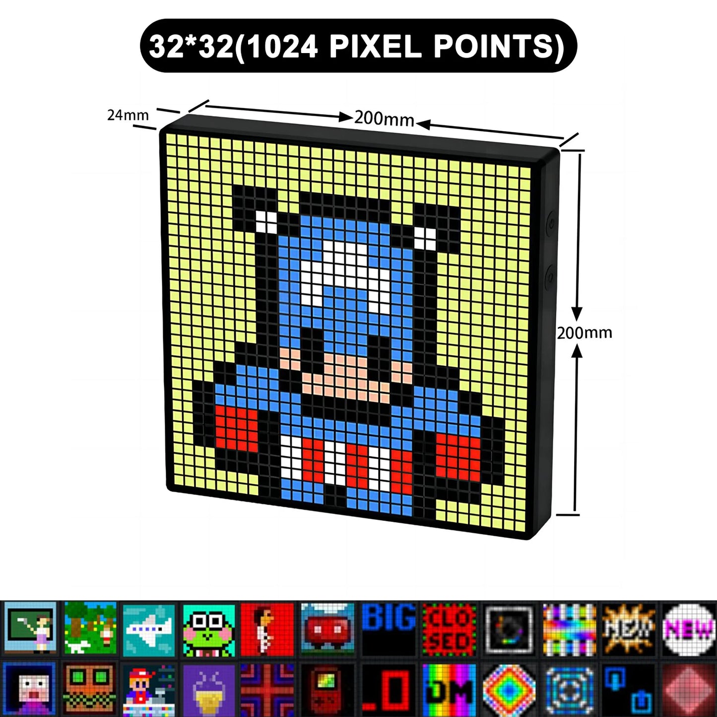 64x64 RGB LED Pixel Display Matrix Panel, Programmable Pixel Art Screen with Bluetooth App Control