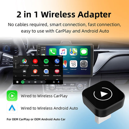 Wireless CarPlay & Android Auto Adapter – USB Mini Dongle Plug & Play for VW, Toyota, Nissan, Honda, Ford, Benz