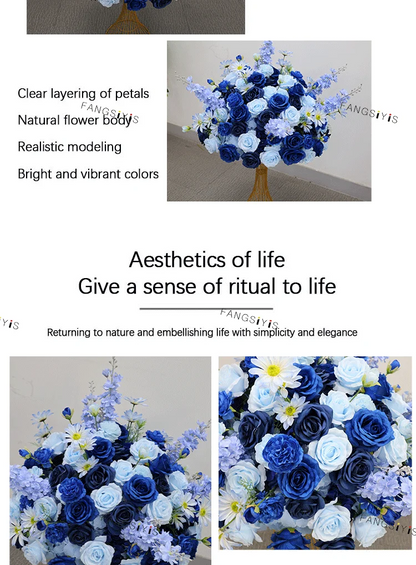 Large White/Blue Rose Flower Ball – 80-30cm Artificial Floral Bouquet for Wedding & Event Table Centerpiece Decoration