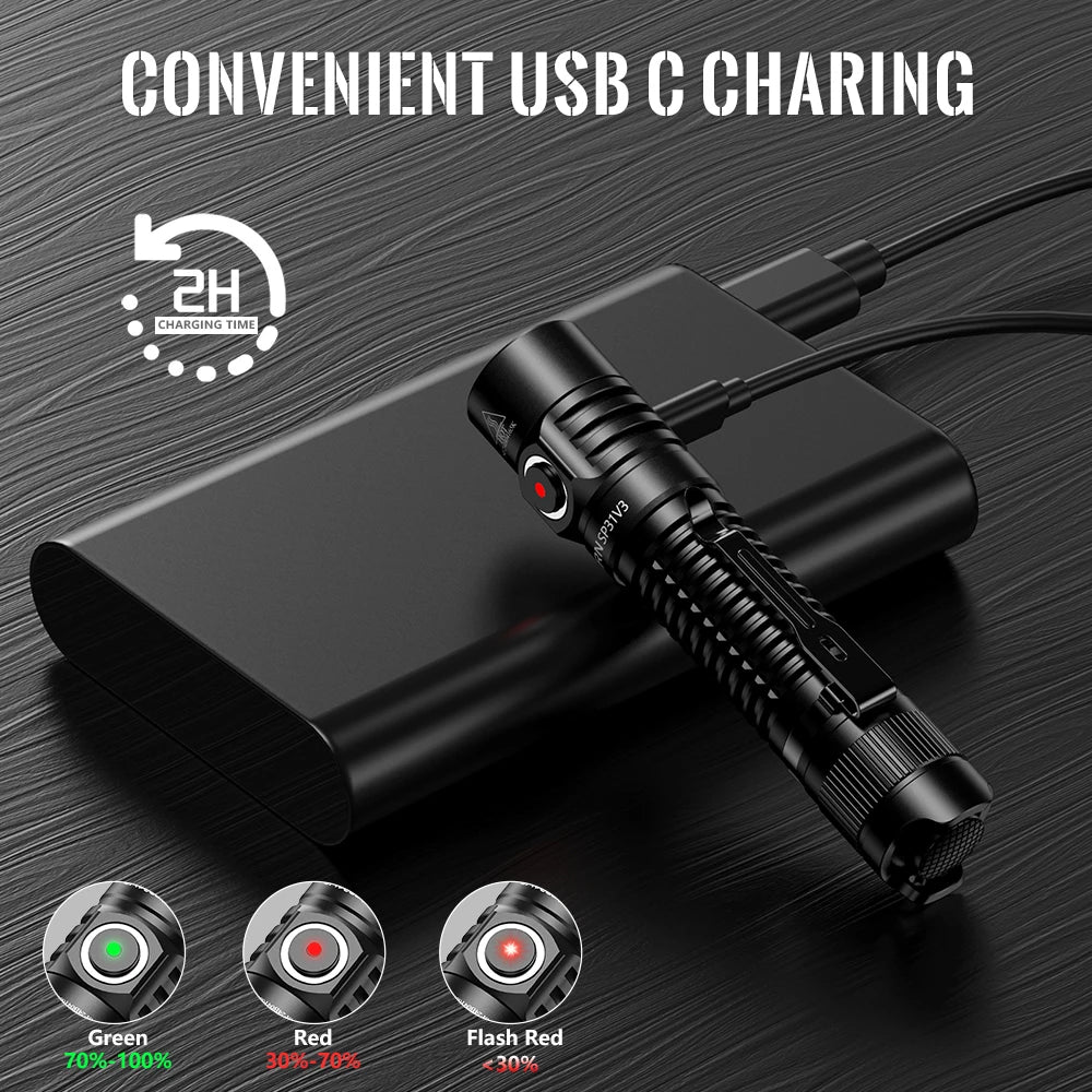 Sofirn SP31 V3.0 Tactical LED Flashlight — 2000LM SST40/519A USB-C Rechargeable 18650 Torch with Dual Switch